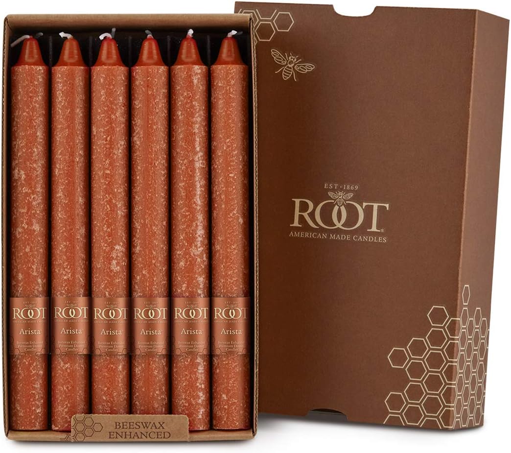 Root CandlesUnscented Arista Timberline 9-Inch Dinner Candles, 12-Count, Rust