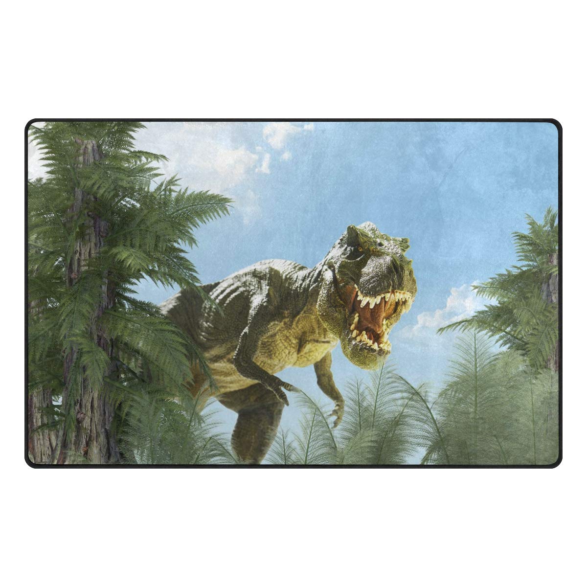 Mnsruu Tapis antidérapant pour Chambre d'enfant Motif forêt et Dinosaure, Tissu, Multicolore, 100 x 150 cm(3' x 5' ft)