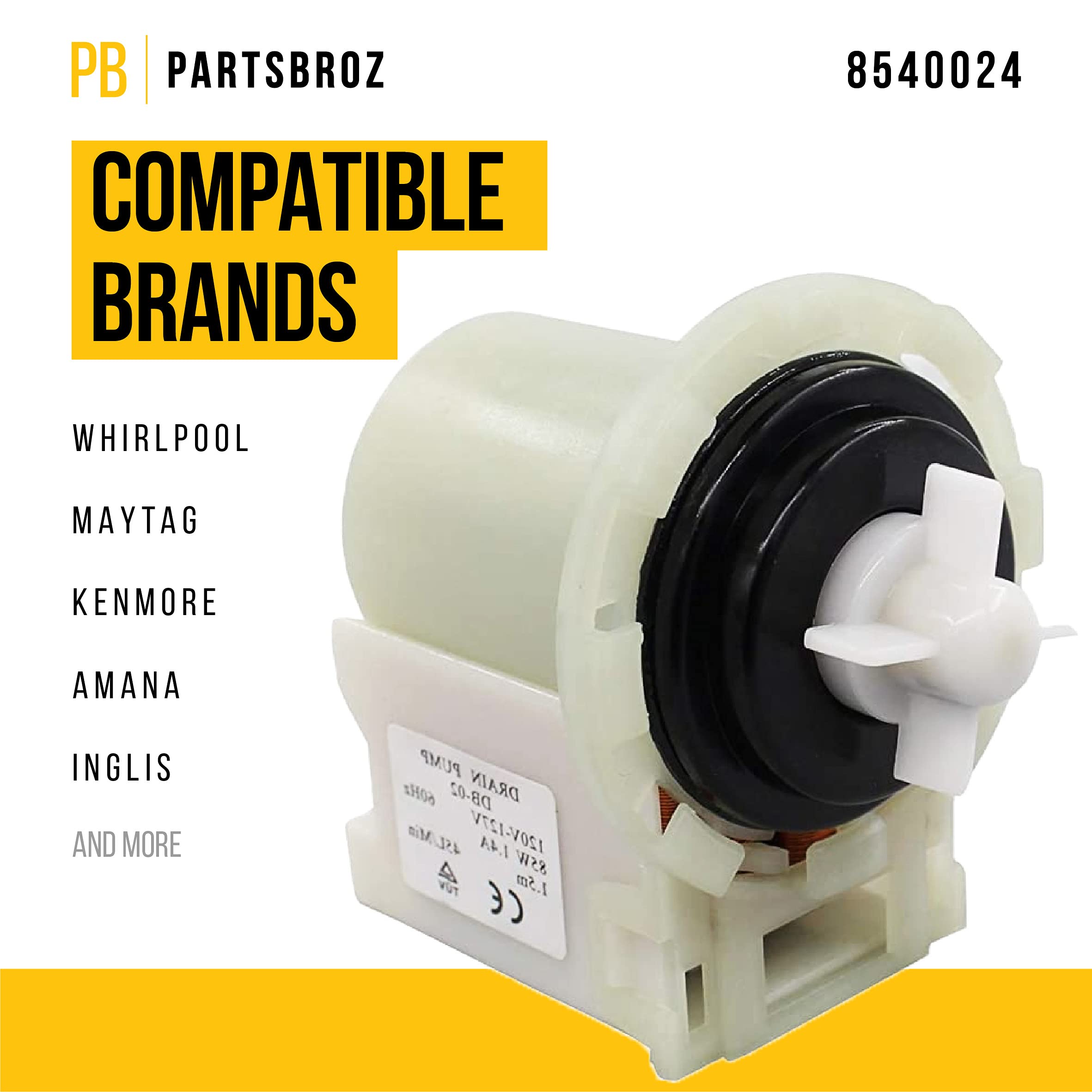 BQLZR Washer Drain Pump Replacement (Part # 8540024 / W10117829) - Fits Whirlpool, Kenmore, Maytag & Amana Models - View #2