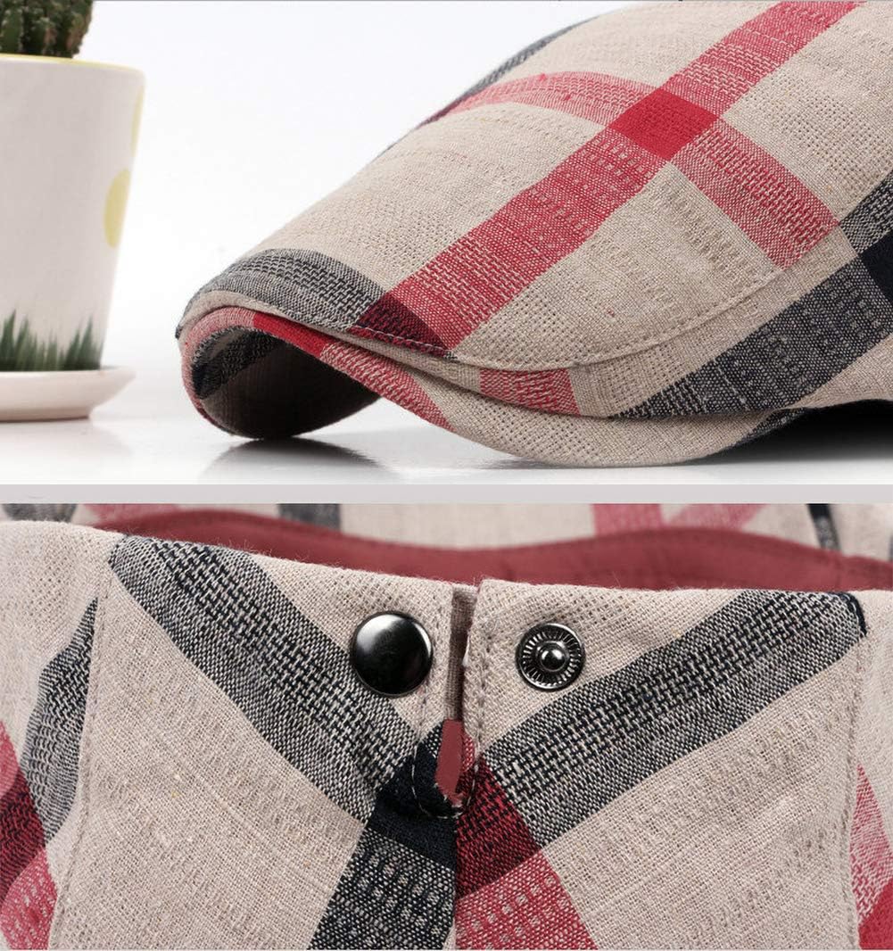 Gudessly Mens Adjustable Colorful Striped Plaid Ivy Newsboy Cabbie Gatsby Golf Cap Flat Cotton Hat Thin Cap - Image 3