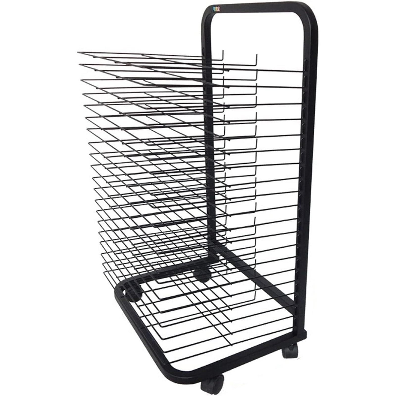 JYHHGDS Art Drying Rack with 20 Shelves, Mobile & Flexible Shelves with Wheels, Black Powder Coated, Ideal for Schools, Art Studios, and Home Use