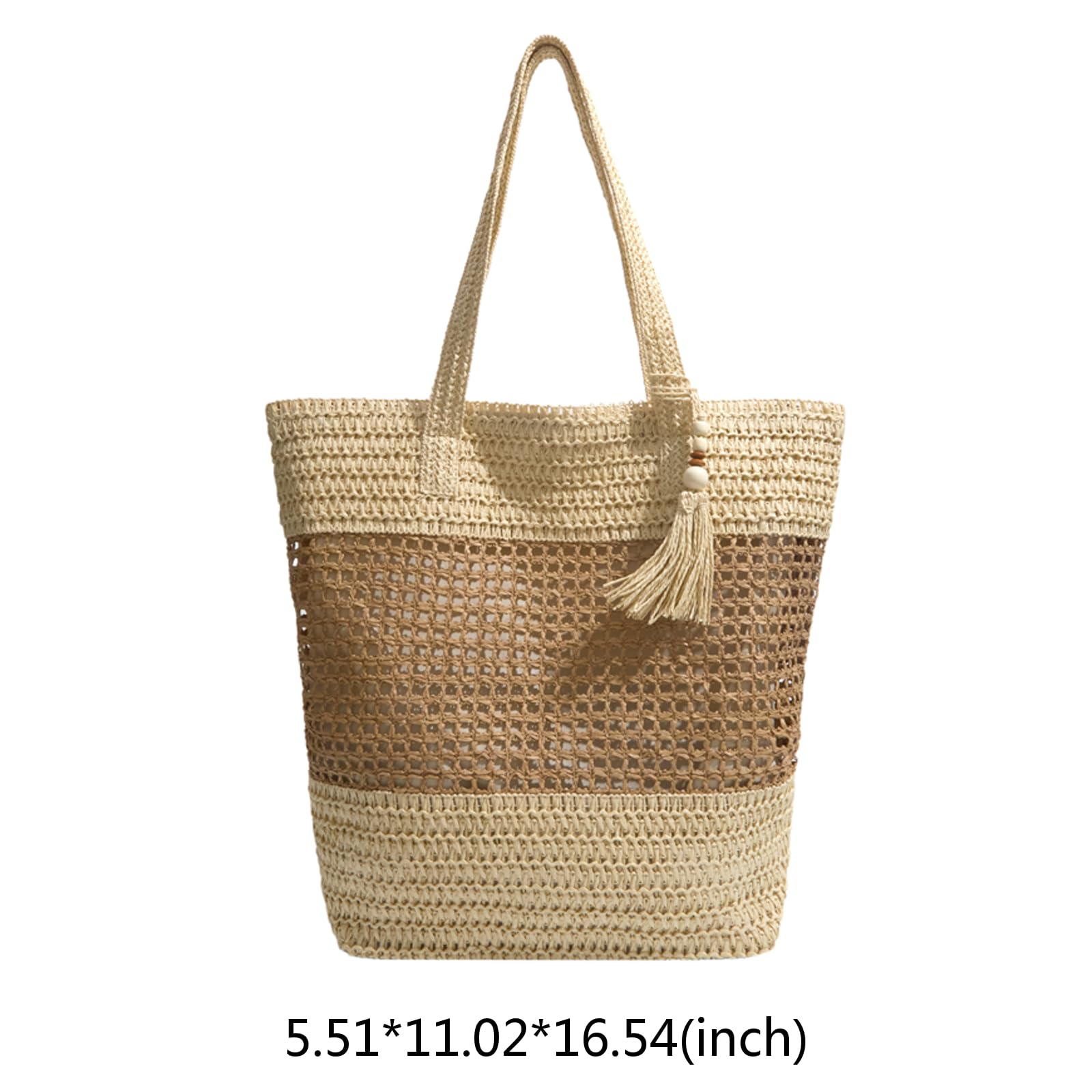 Bolsa de paja para mujer, con cremallera, tejido a mano, para vacaciones y ocio, verano