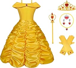 Vicloon Belle Costume for Children, Belle and the Beast Costume/Hooded Cape Costume for Cosplay, Wedding, Carnival, Birthday Party