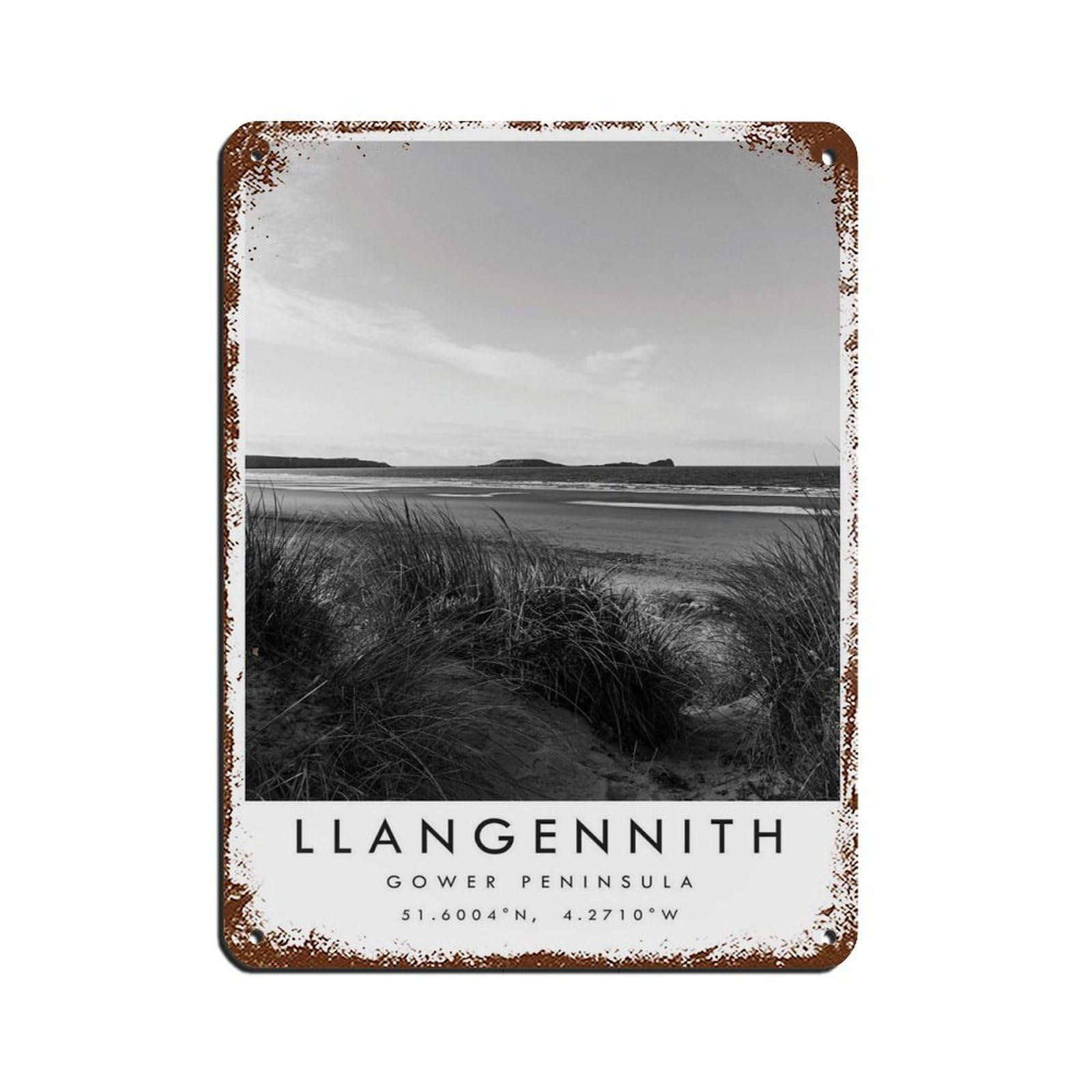 Llangennith Gower Travel,Gower Peninsula Retro Poster Metal Tin Sign Chic Art Retro Iron Painting Bar People Cave Cafe Family Garage Poster Wall Decoration 12x16inch(30x40cm)