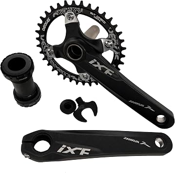 170mm Crankset, 104BCD 32T 34T 36T 38T Oval Single Speed Narrow Wide Tooth Chain Ring and Crank Arm Set MTB BMX Road Bike Black 36T