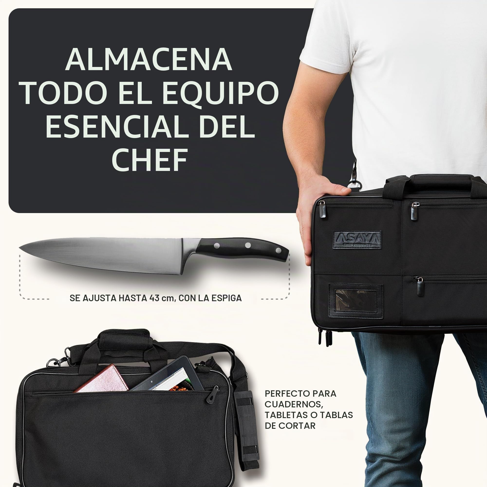 Estuche para Cuchillos para Cocineros Profesionales - 28 Bolsillos para Cuchillos y Utensilios de Cocina - Nailon balístico Duradero, herrajes de Acero Inoxidable Negro, Soporte para Tarjetas de