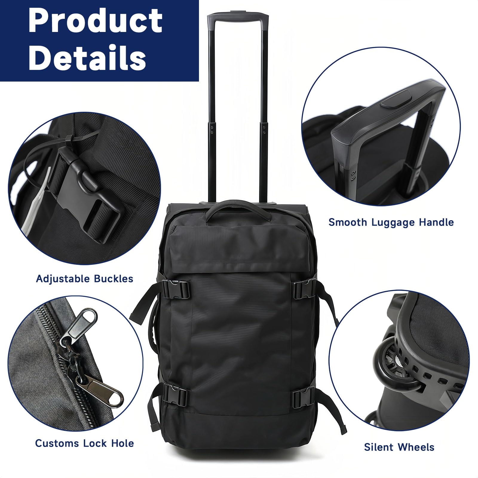 Arxus Reisetasche mit Rollen 24 Zoll Trolley Handgepäck Tasche Herren Damen | Rollreisetasche mit Laptopfach Teleskopgriff 2 Rollen Luggage für Overnight Weekender Reise