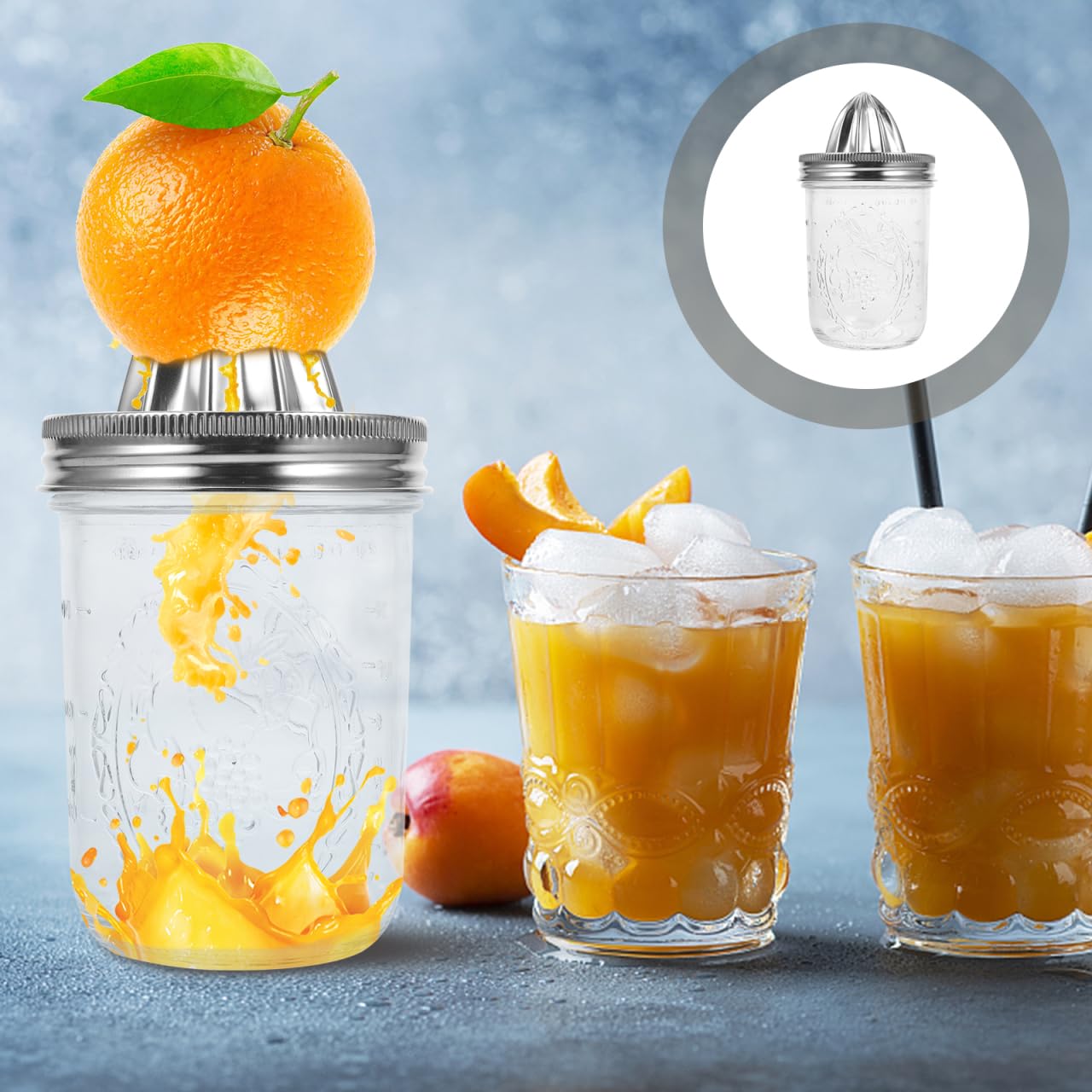UPKOCH Jar Citrus Juicer Squeezer: 480 ml, acero inoxidable, manual de limonada y zumo de naranja