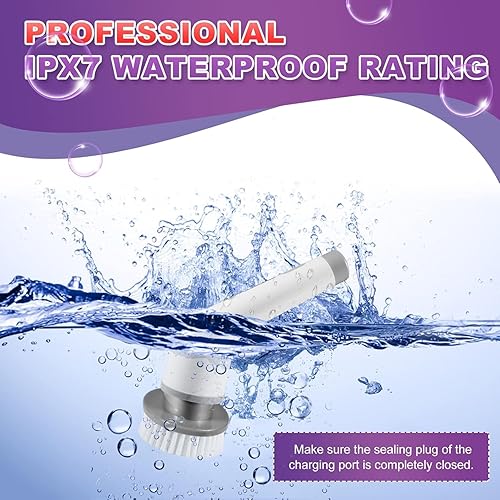 Miniatura 6 de Depurador eléctrico giratorio, 7 cabezales de cepillo reemplazables, limpiador de baño de 1.5 horas de doble velocidad y brazo de extensión