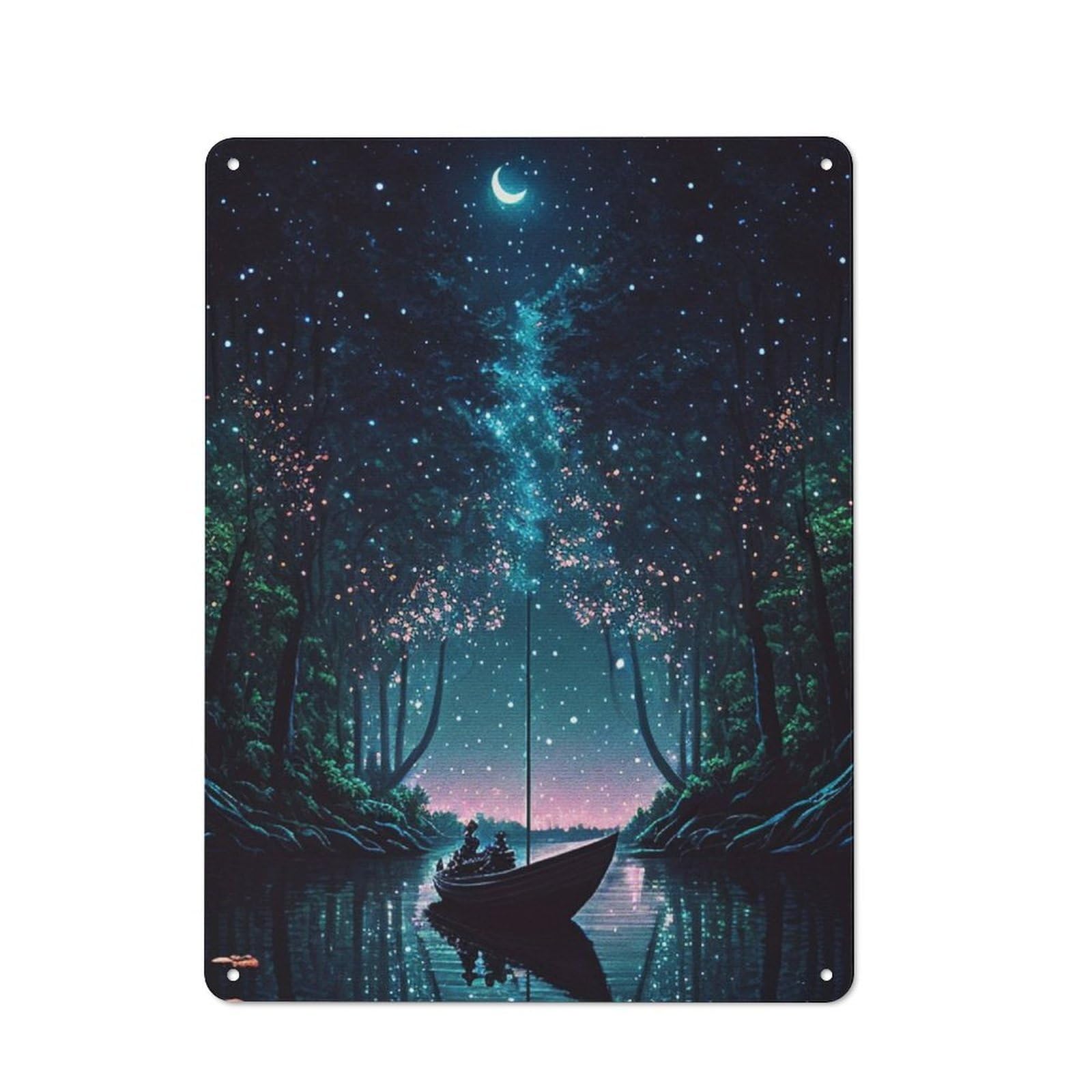 Junmoney Natures Dreams At Night Metal Plaque 40X30cm With For Garage Wall, Rustic Decor, For Winter Interiors And Metal Sign Collectors