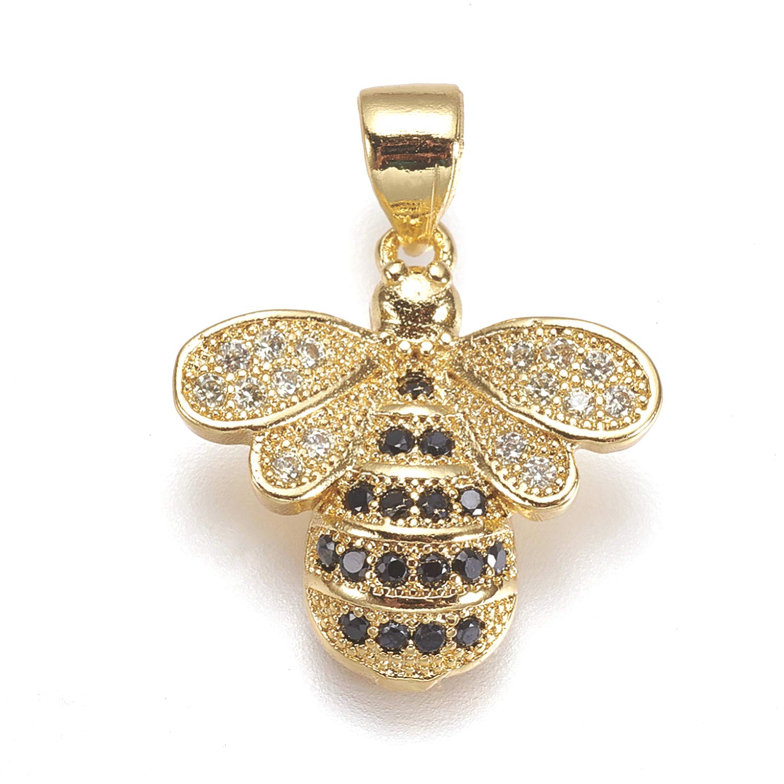 PandaHall 5pcs Crystal Cubic Zirconia Bees Charms Pendant 16.5x16x4mm Golden Plated Rhinestone Diamante Pendants for Jewelry Making