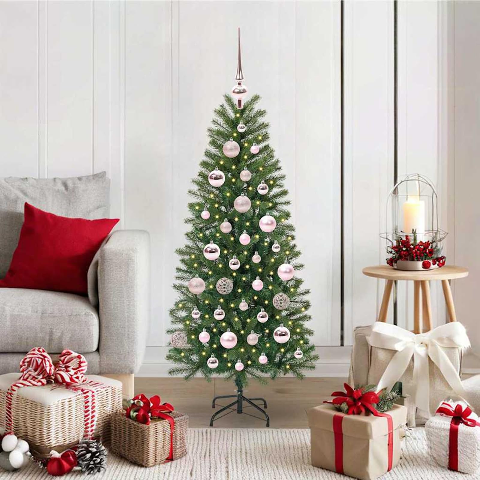 Albero di Natale artificiale, con 150 LED, Verde, 120 cm, PE e PVC, per decorazione festiva, stanza, balcone, atmosfera accogliente, tema natalizio, occasioni festive, decorazione interna esterna, lin
