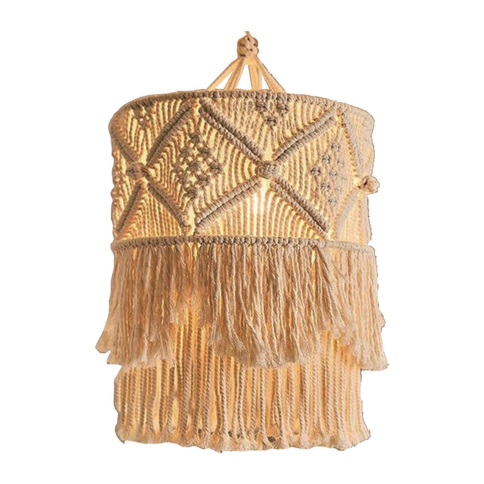 ALCXAZS Charming Macrame Lampshade Handcrafted Pendant Cover Inspires Cozy Vibes for Any Room Decor Lampshade is Not Only Aesthetically Pleasing But Also, White, Height 50cm