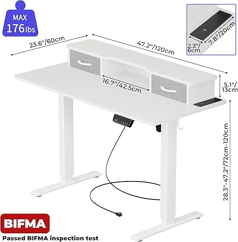 Miniatura 9 de JOISCOPE Escritorio eléctrico de altura ajustable de 55 pulgadas con doble cajón, escritorio para computadora de oficina en casa con estante de