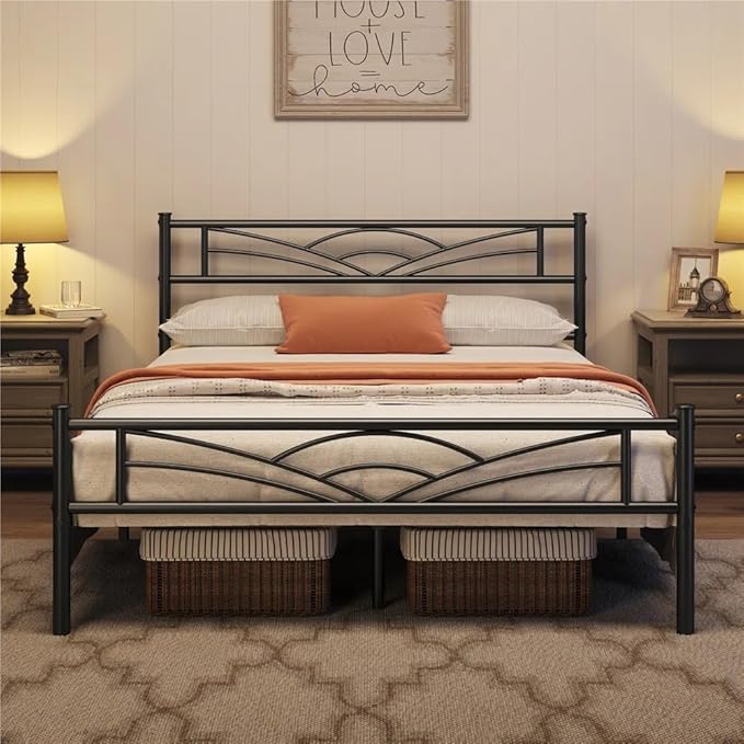 IZZ DECOR Zenith Heavy Duty King Size Metal Bed in Black | Modern Metal