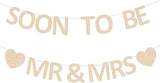 Mr & Mrs Banner Pre-strung Soon To Be Mr and Mrs Sign Glitter Engagement Banner for Bridal Shower Wedding Engagement Bachelorette Party Decorations (Champagne Gold)