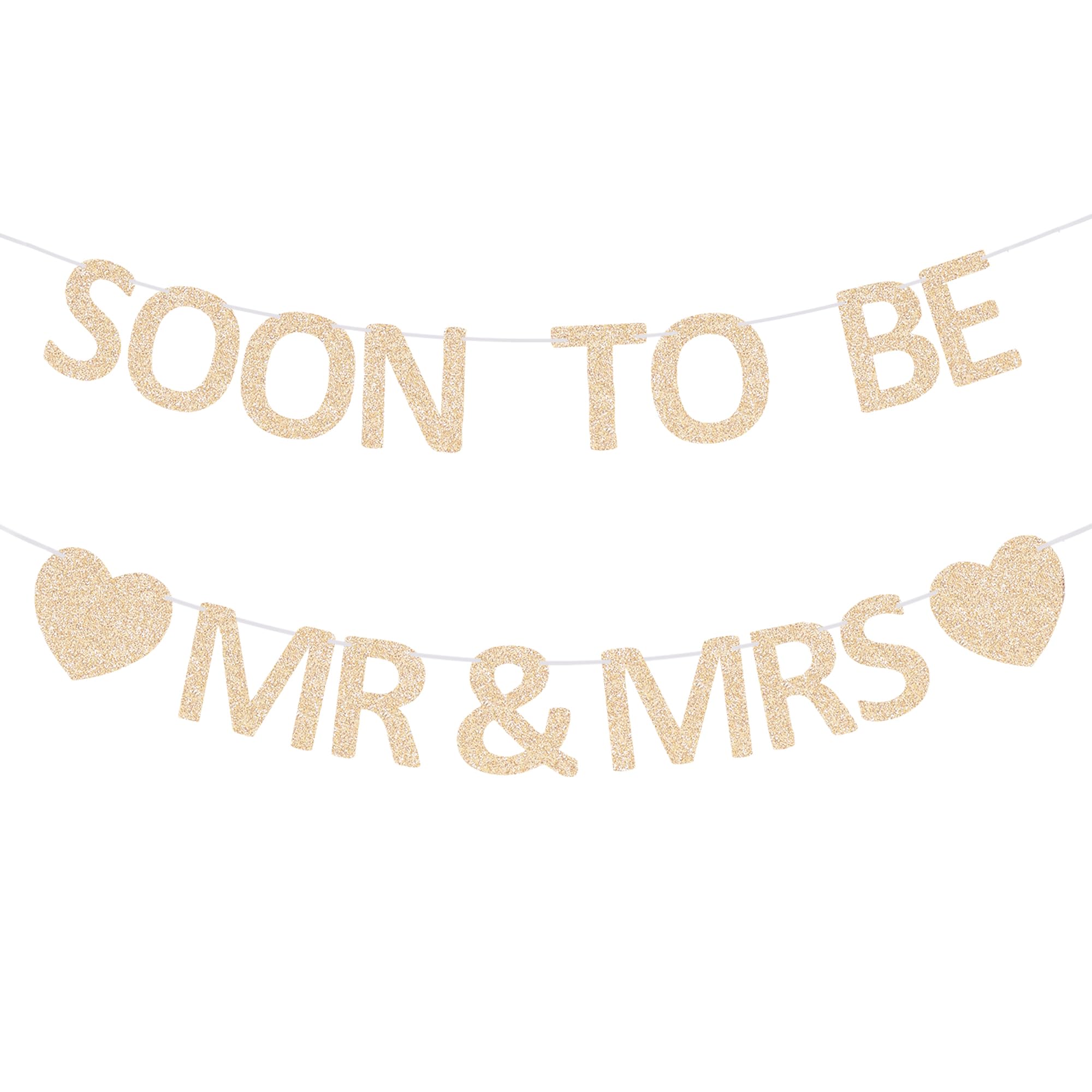 Mr & Mrs Banner Pre-strung Soon To Be Mr and Mrs Sign Glitter Engagement Banner for Bridal Shower Wedding Engagement Bachelorette Party Decorations (Champagne Gold)