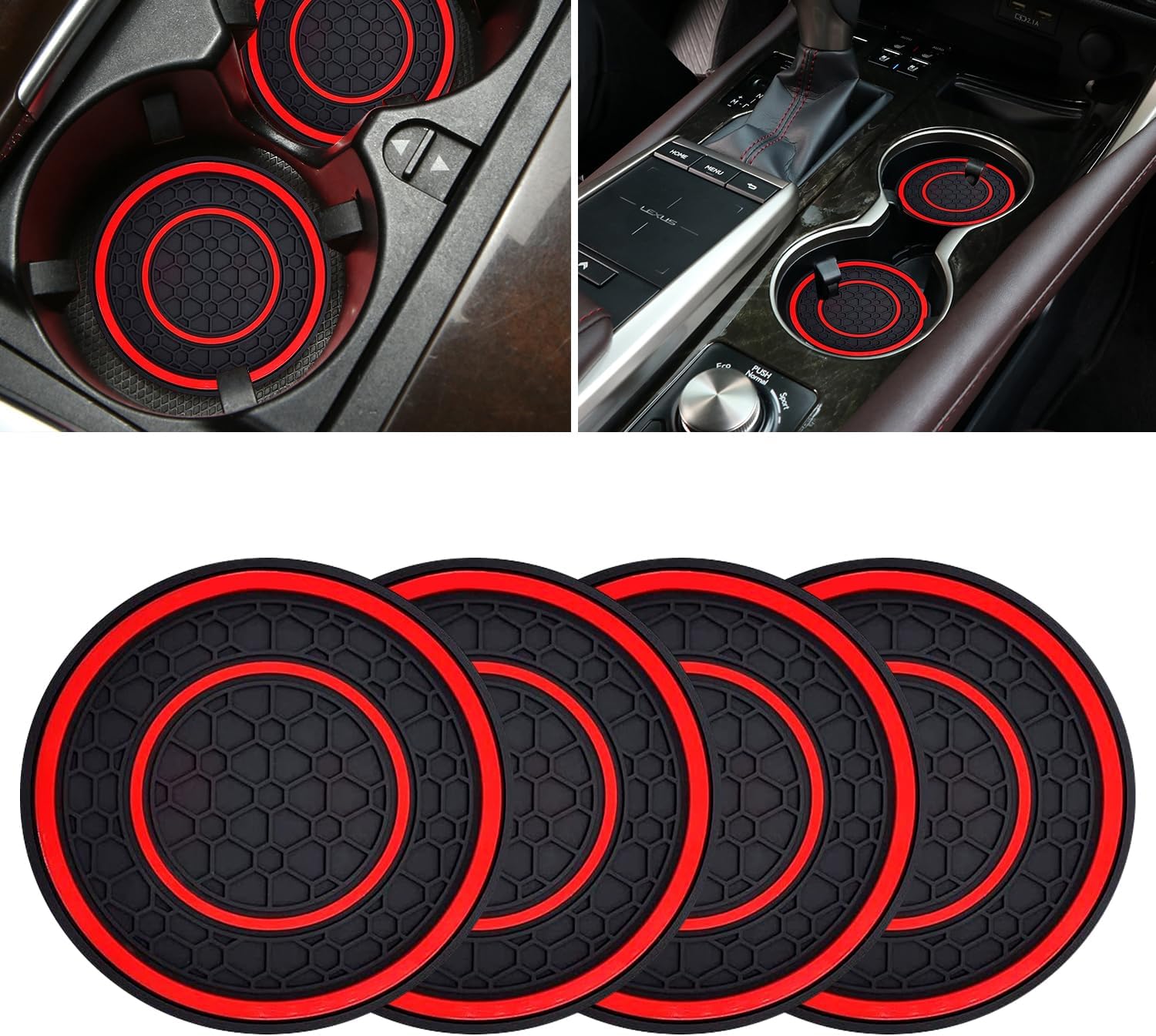 Car Cup Coasters - 2 Pack 2.75 Inch Diameter Universal Auto Anti Slip Cup Holder Insert Coaster, Suitable for Most Car Interior Accessories(Red)