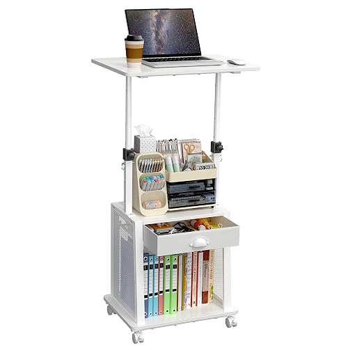 Height Adjustable Standing Desk on Wheels with Drawer, computer desk