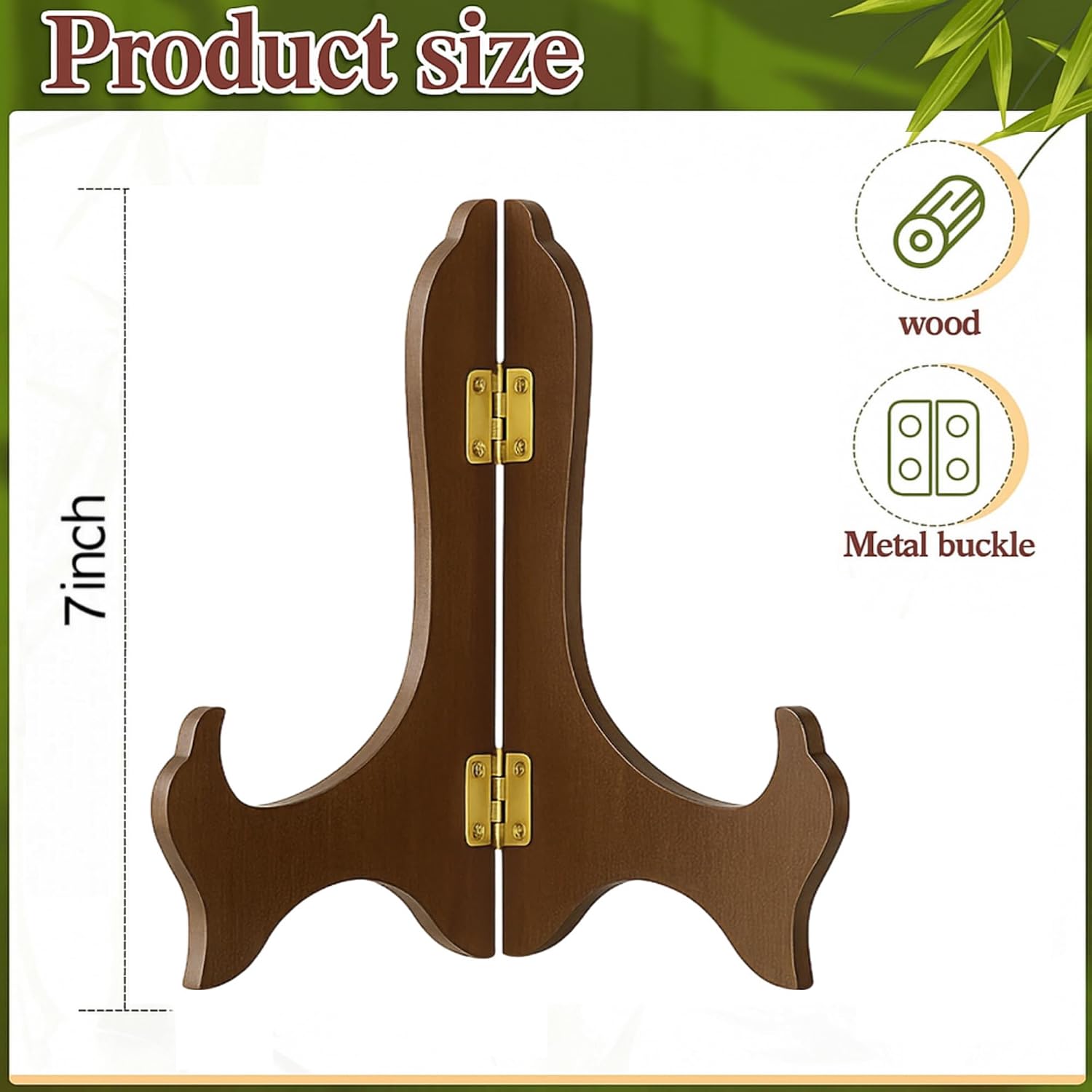 Tatuo 4 Packs 7 Inch Wooden Display Stand Decorative Plate Stands for Display Picture Frame Holder Easels(Brown)