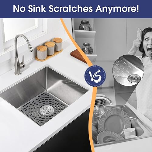 Miniatura 3 de Snuggery Protectores de silicona para fregadero de 26 x 14 pulgadas con orificio de drenaje trasero, resistentes al calor, antideslizantes, aptos
