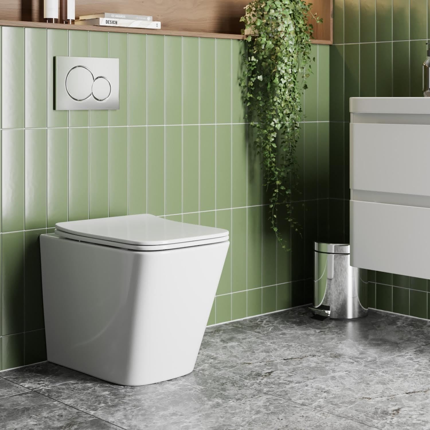 Affine® Modern Bathroom Cloakroom Back to Wall BTW Toilet Space Saving Small WC Toilets, Soft Close Top Fix Seat, Square Pan Ceramic, White Gloss