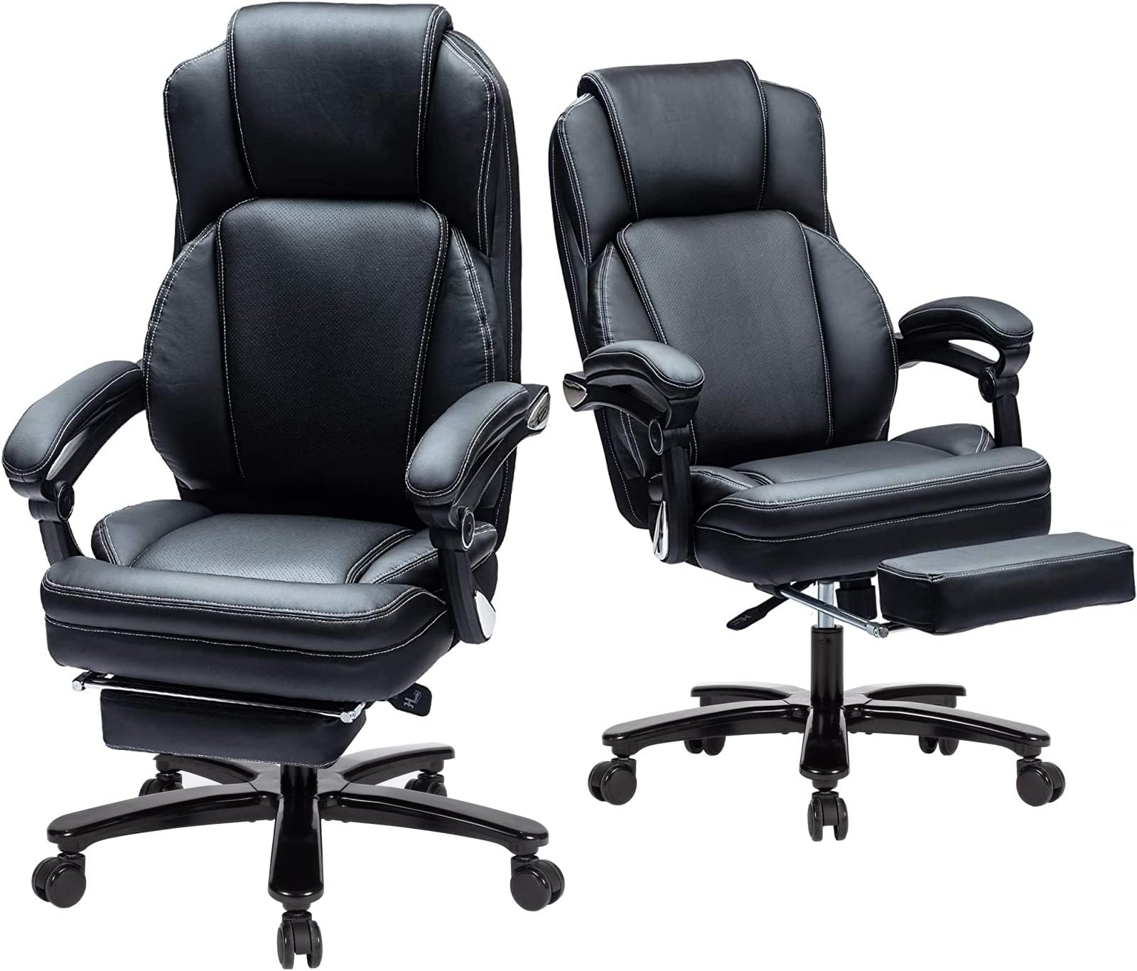 Kasorix Big and Tall Office Chair 400lb Executive Home Office Chair with Footrest,Oversized Office Chair with Wheels and Arms,Ergonomic Adjustable Bonded PU Leather Rolling Chair