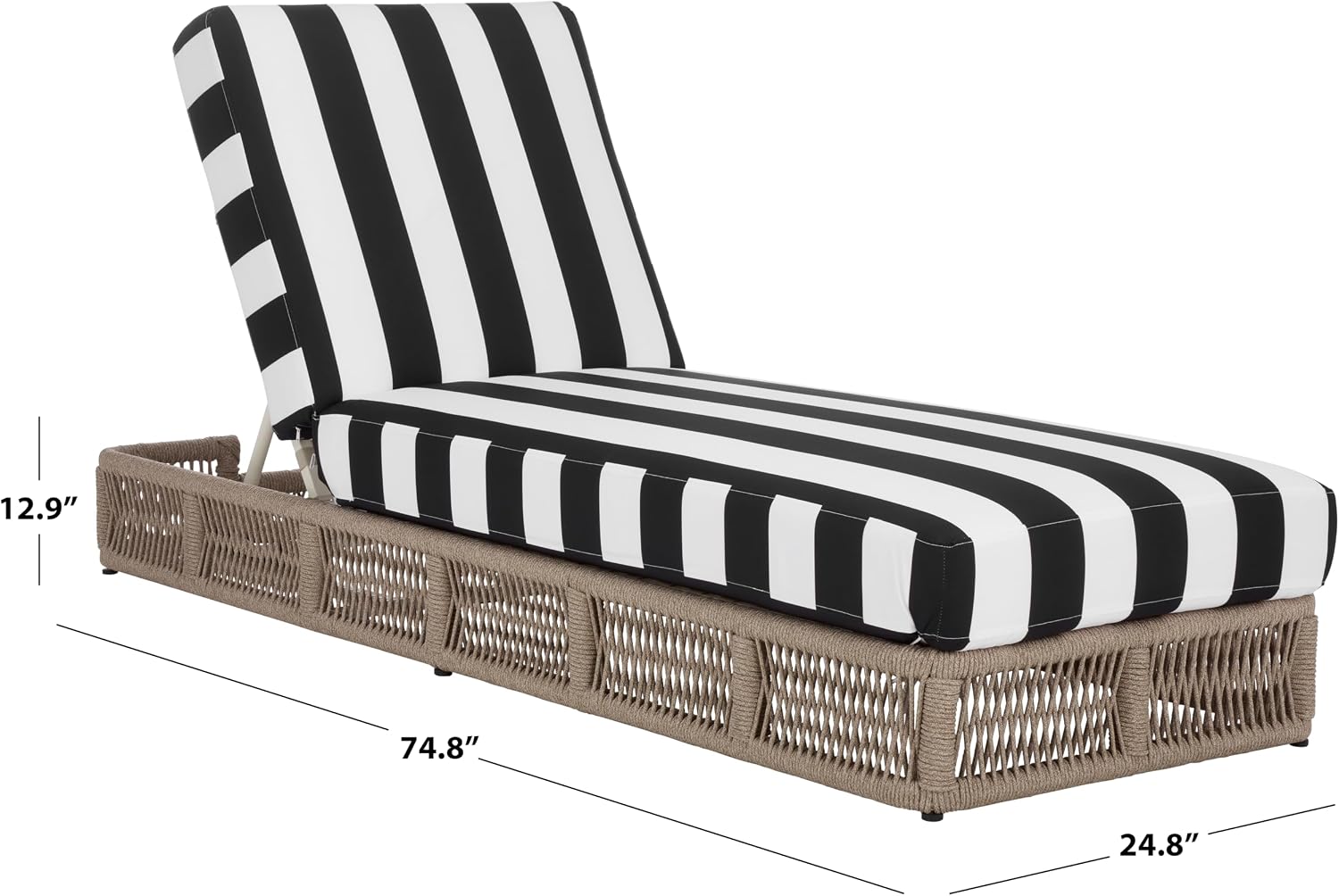 SAFAVIEH Outdoor - Gillian Chaise Lounge Chair - Heather Tan & Black Stripe - Steel and Woven Rope - Adjustable 5-Position Backrest - Ideal for Patio, Deck, Poolside, Backyard (PAT7527E)