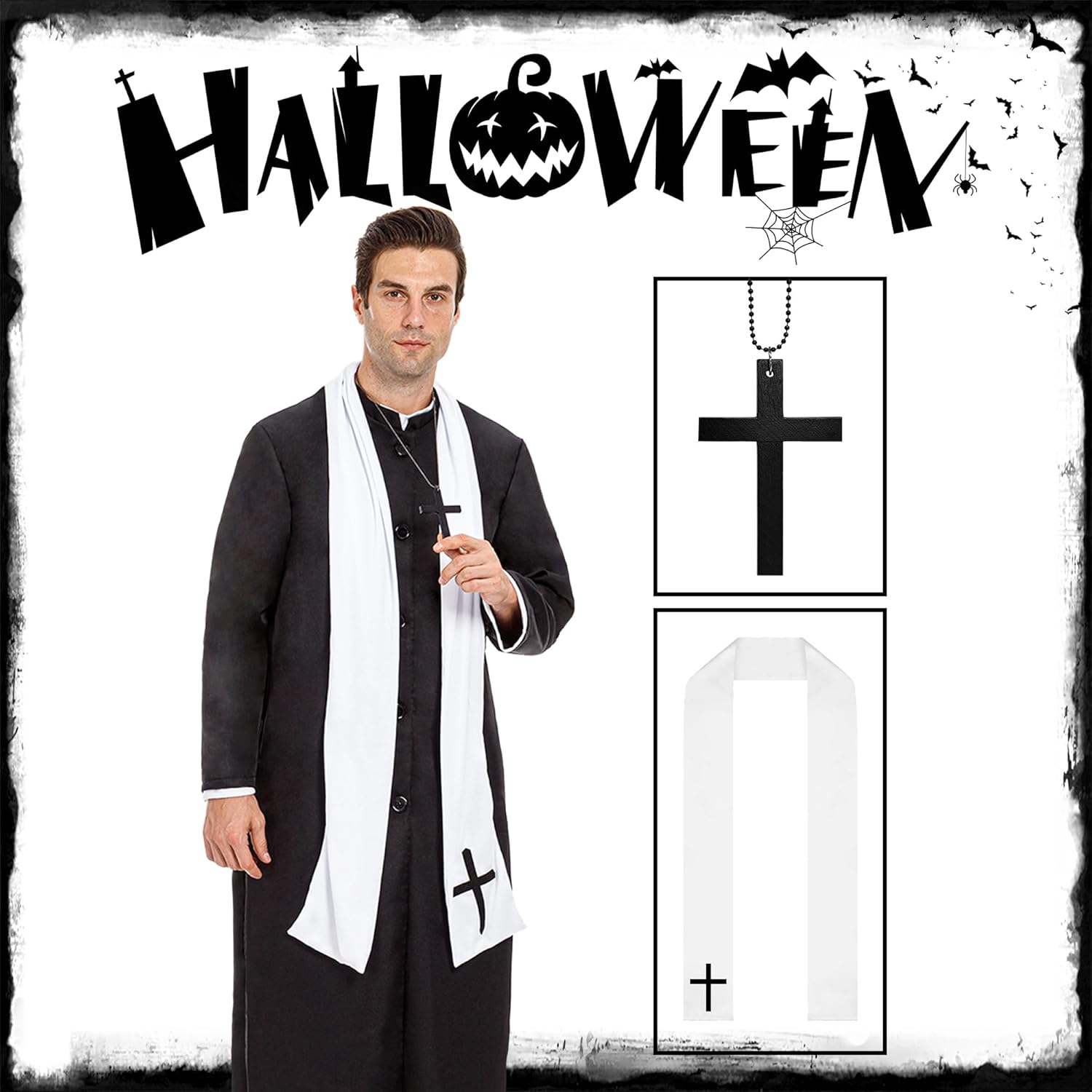 Funnlot Priest Costume for Men, Priest Halloween Costumes for Men Adult Priest Robe Outfit for Men Costume - Image 3