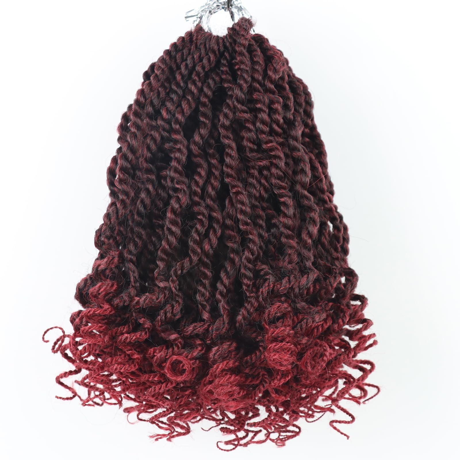 Short Burgundy Crochet Hair 6 Inch Wavy Senegalese Twist Crochet Hair 8 Packs Kinky Twist Crochet Hair Pre Looped Crochet Braids with Curly Ends (6