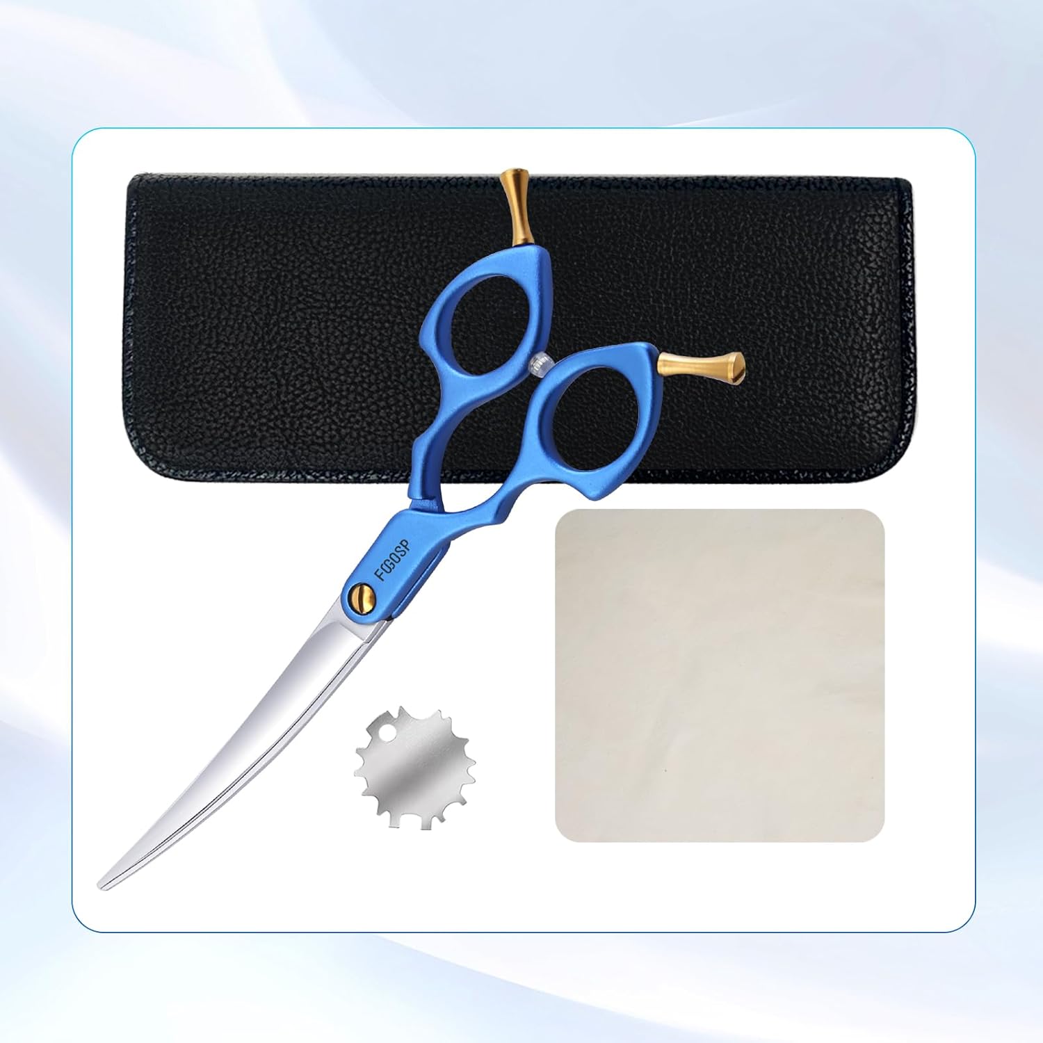 Professional Left Handed Curved Dog Grooming Scissors with Sharper Self Grinding lightweight and finely trimmed split structure 6.5'' Japan VG10 63HRC for small dogs cat pet(Blue)
