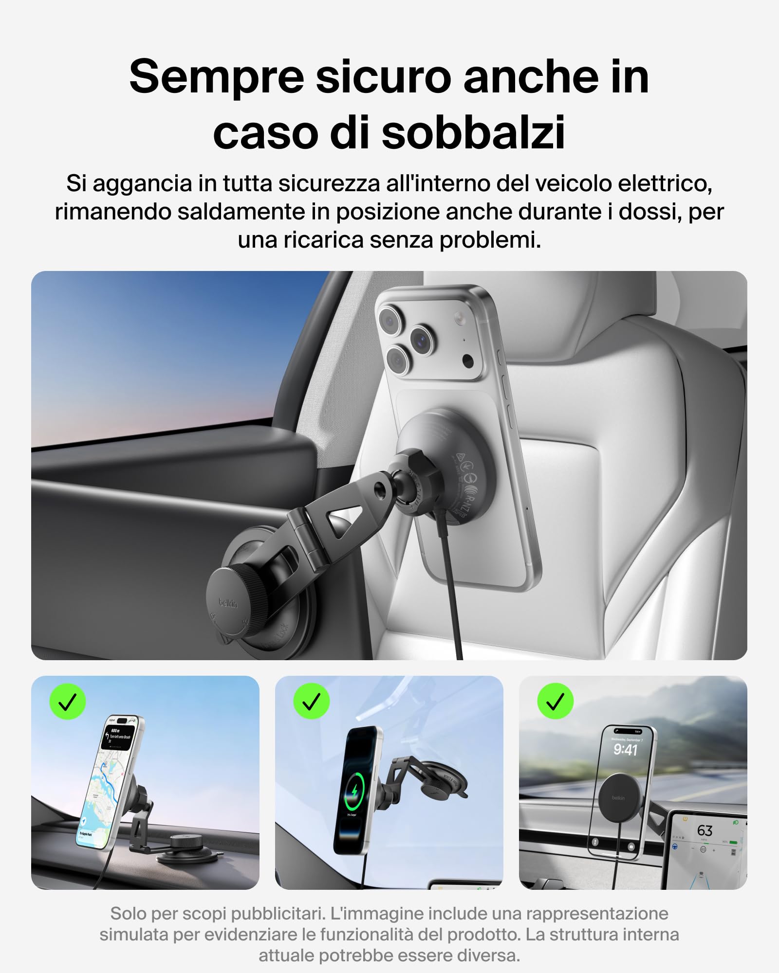 Belkin BoostCharge Caricatore Wireless per Auto Qi2, Supporto Magnetico per Telefono per Bocchette dell'Aria con Cavo USB C, Ricarica Rapida Compatibile con MagSafe per iPhone, Galaxy, Pixelsnap, Nero