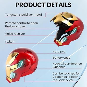 Iron-Man MK 50 1:1 Wearable Helmet - Voice, Touch, and RC with LED Eyes, Realistic Sound Effects, Movable Back and Ear Panels, Perfect for Cosplay and Collectible Figures for Adults and Teens