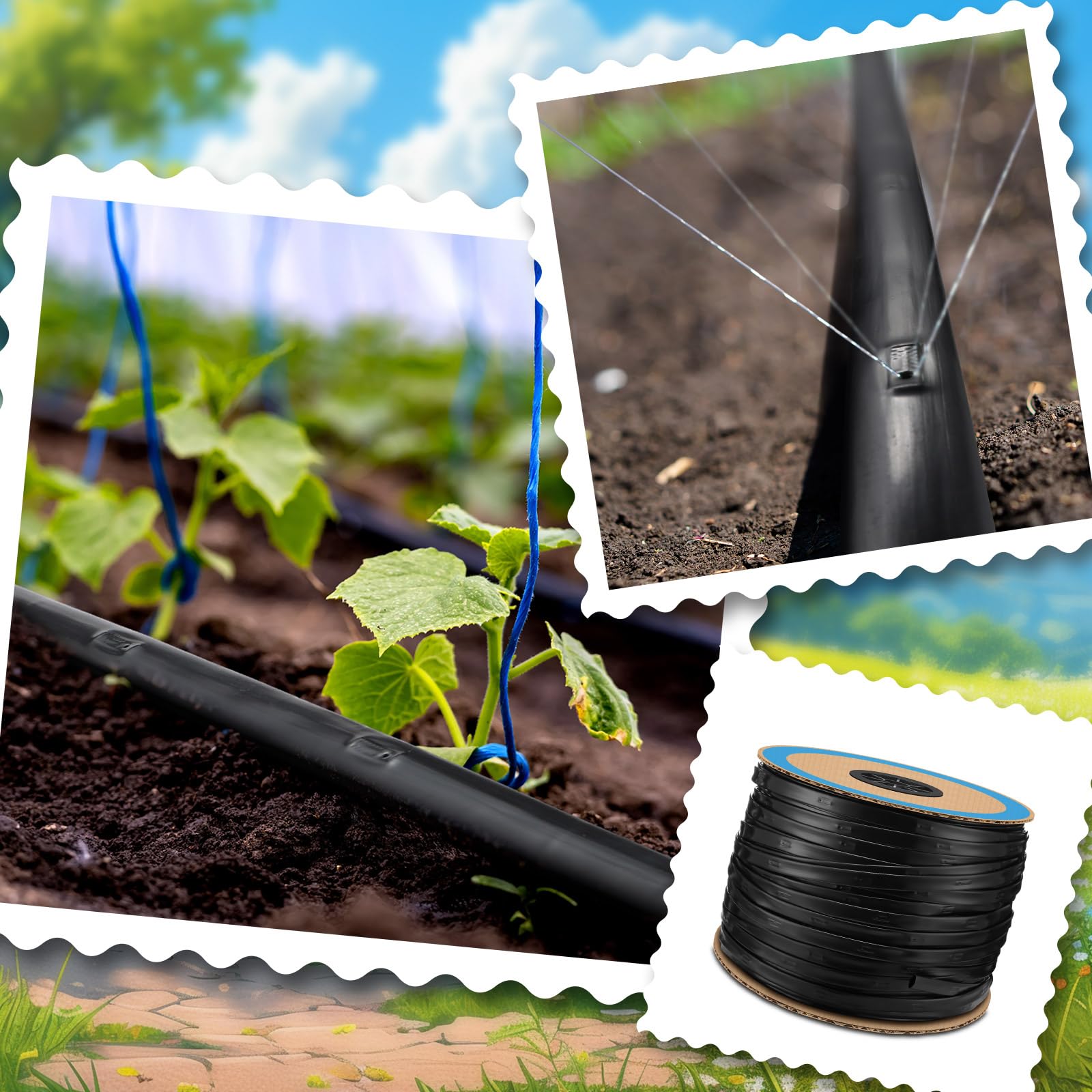 Tubo de riego por goteo de 5/8 pulgadas, cinta de riego de 6 pulgadas, línea de goteo de 0.46 GPH, sistema de riego de cinta de goteo de 15 mil para riego de jardín, patio, manguera de riego