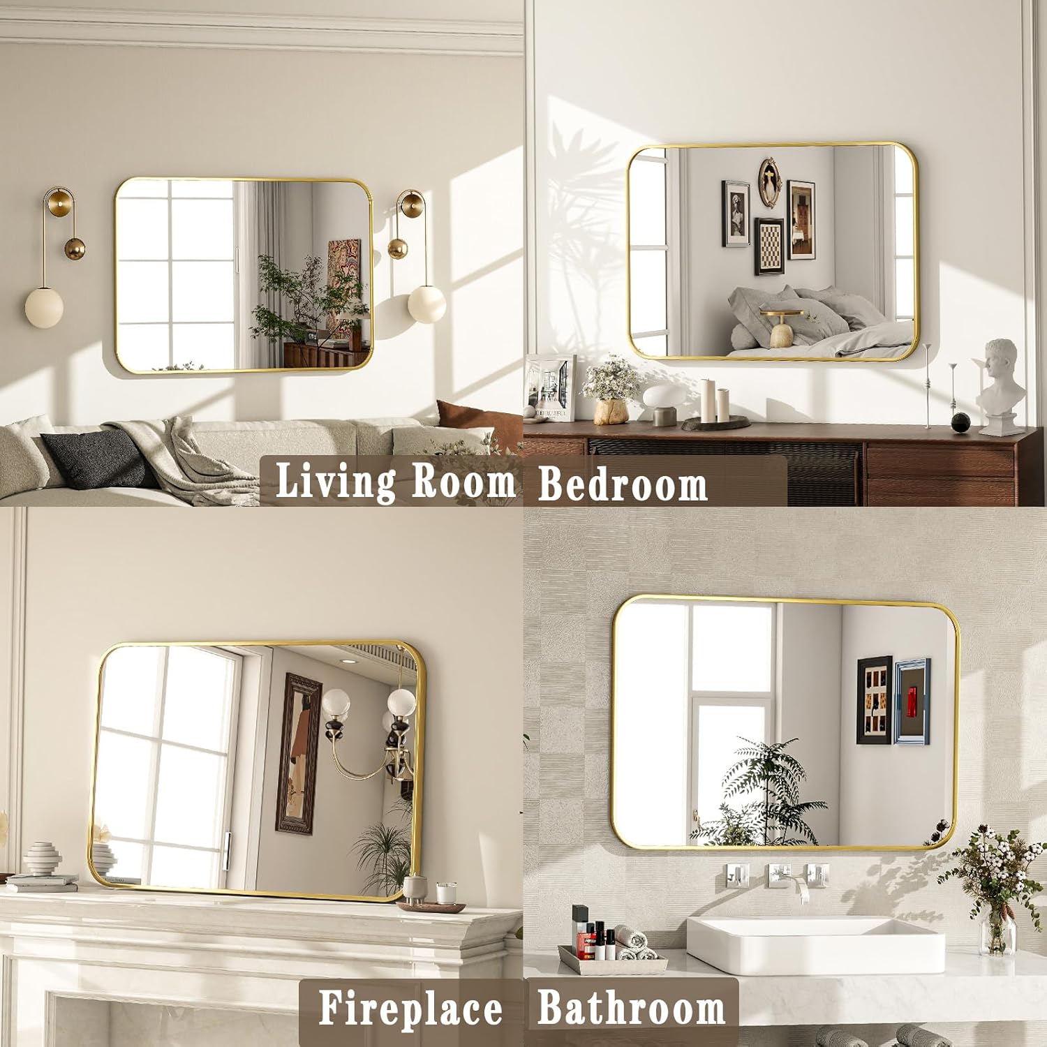 26×38 Inch Bathroom Mirror - Wall Mounted Vanity Mirror with Round Corner Aluminum Alloy Frame, Hanging Horizontally Vertically for Living Room, Bedroom, Hallway as Home Decor, Gold