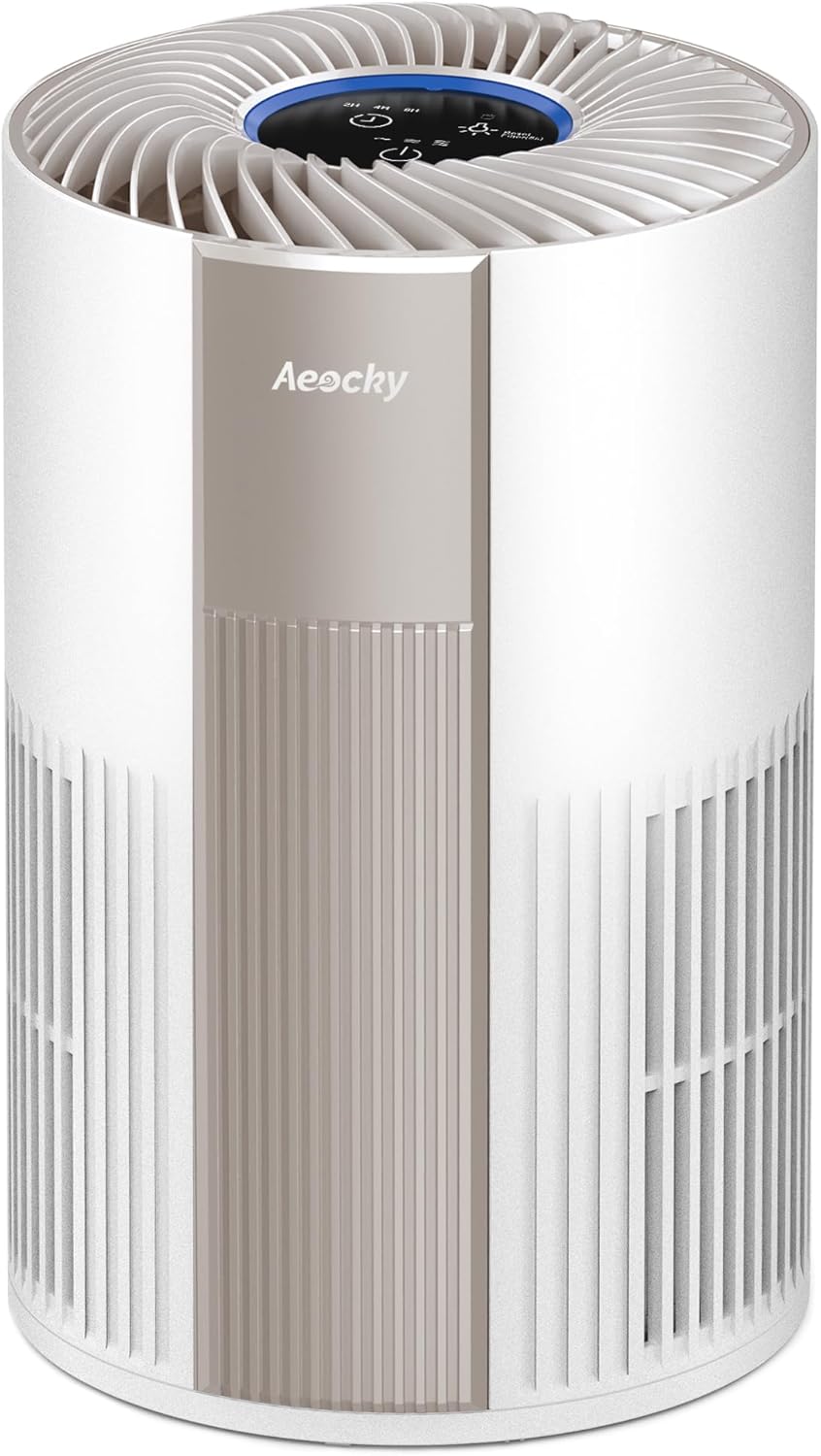 2nd Gen AEOCKY Air Purifiers with 5-in-1 Filter, Washable Pre-Filter for Bedroom, for Pollen Smoke Dust Pet Dander Odor Office Desktop, Gold