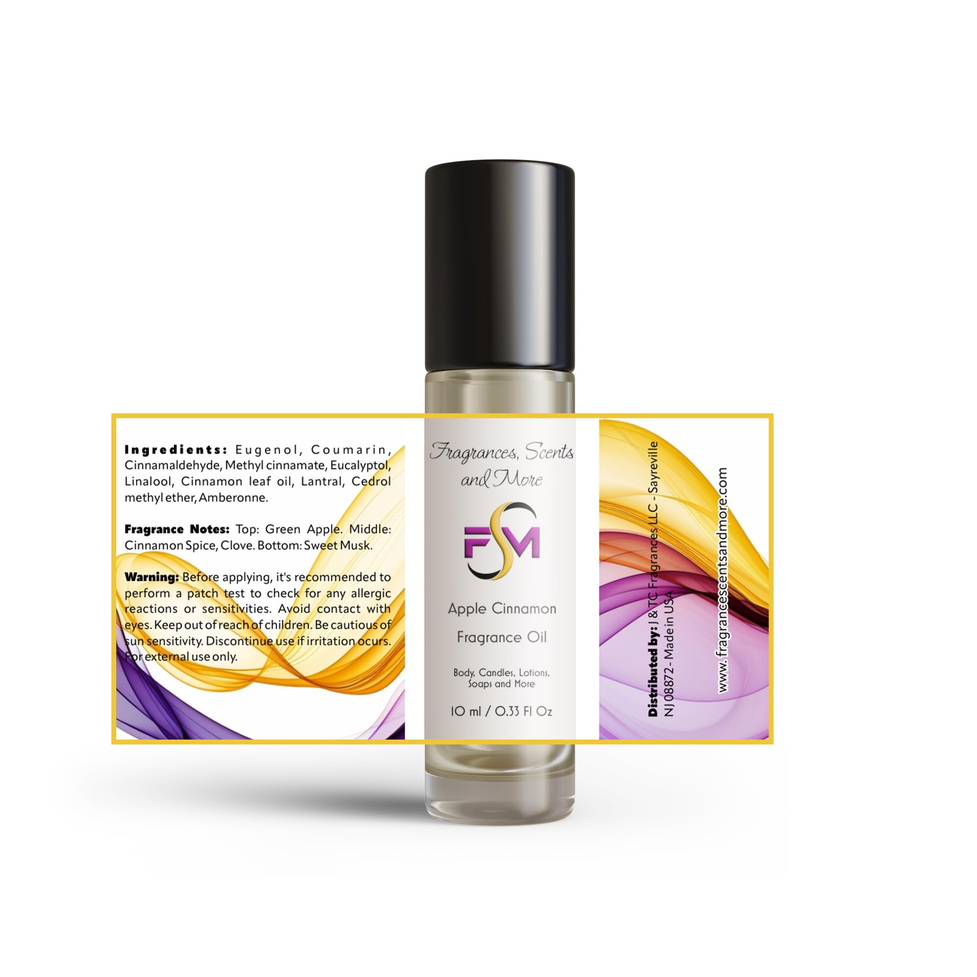 Apple Cinnamon Fragrance Oil - 3 Bottles 0.33 Fl Oz Glass Roll On (10ml)