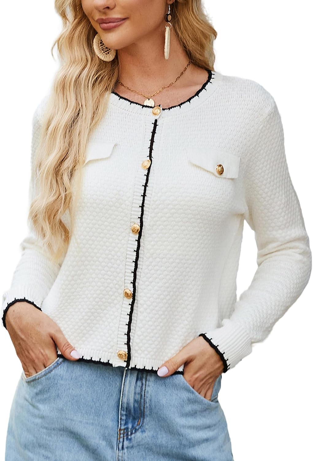 GRACE KARIN Women’s Cardigans 2024 Button Down Knit Sweater Contrast Color Lightweight Lady Jackets Fall Outfits