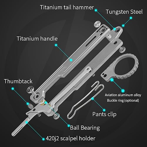 Miniatura 5 de OLITANS T022 - Cuchillo de bolsillo de aleación de titanio plegable con herramienta para romper vidrio cuchillo multifuncional n 60 hoja de bisturí