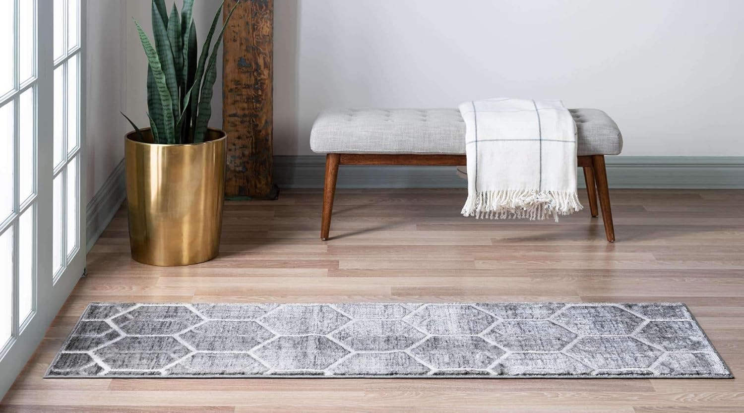 Unique Loom Matrix Trellis Collection Area Rug - Tile (3' x 10' Runner, Grey/ Ivory)