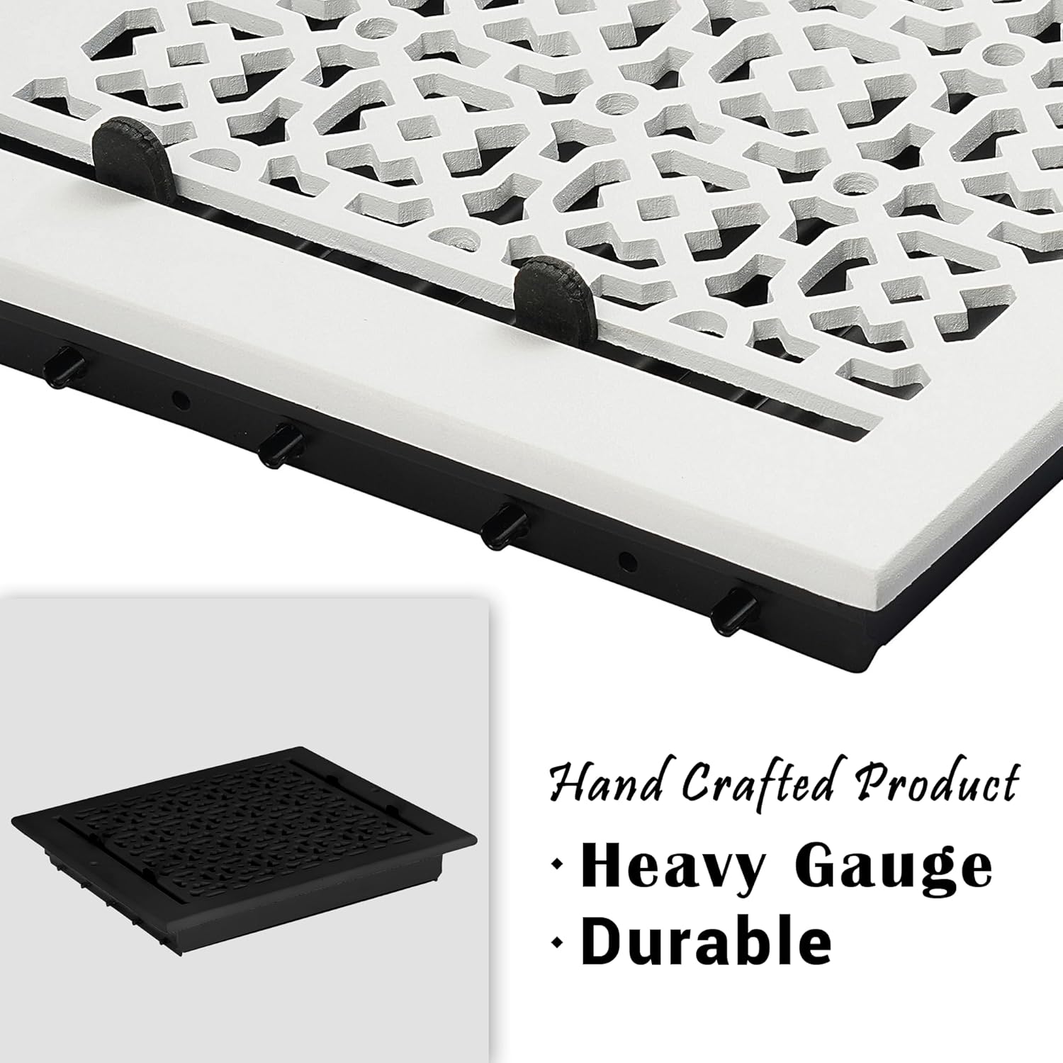 Achtek Air Supply Vent 10"x 12" Duct Opening (Overall 11-1/2"x 13-3/4") Solid Cast Aluminum Register Cover for Floor NOT for Wall || Powder Coated Black with Detachable Steel Louver