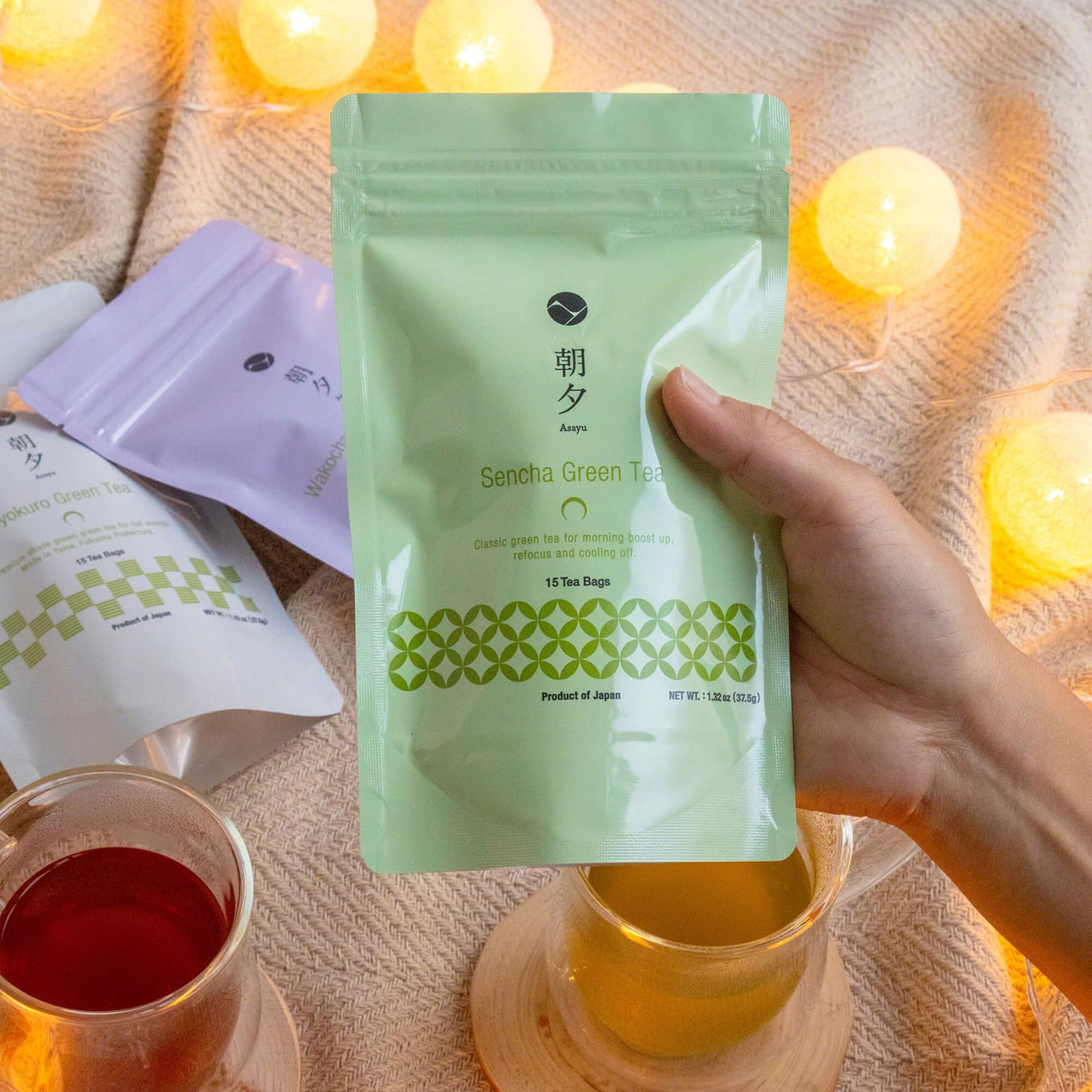 Asayu Japan Sencha Tè Verde Giapponese 15 Bustine - Tè Verde al Vapore 100% Prodotto in Giappone 2,5 g x 15 bustine per Energia Mattutina (Tè Verde Sencha)