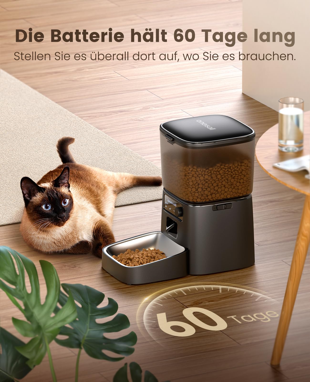 oneisall 3.5L Futterautomat Katze, WiFi Intelligenter Katzenfutter Automat, APP-Steuerung, 1-12 Mahlzeiten pro Tag, Futterspender für Katzen/Hunde, mit Edelstahlnapf (Schwarz)