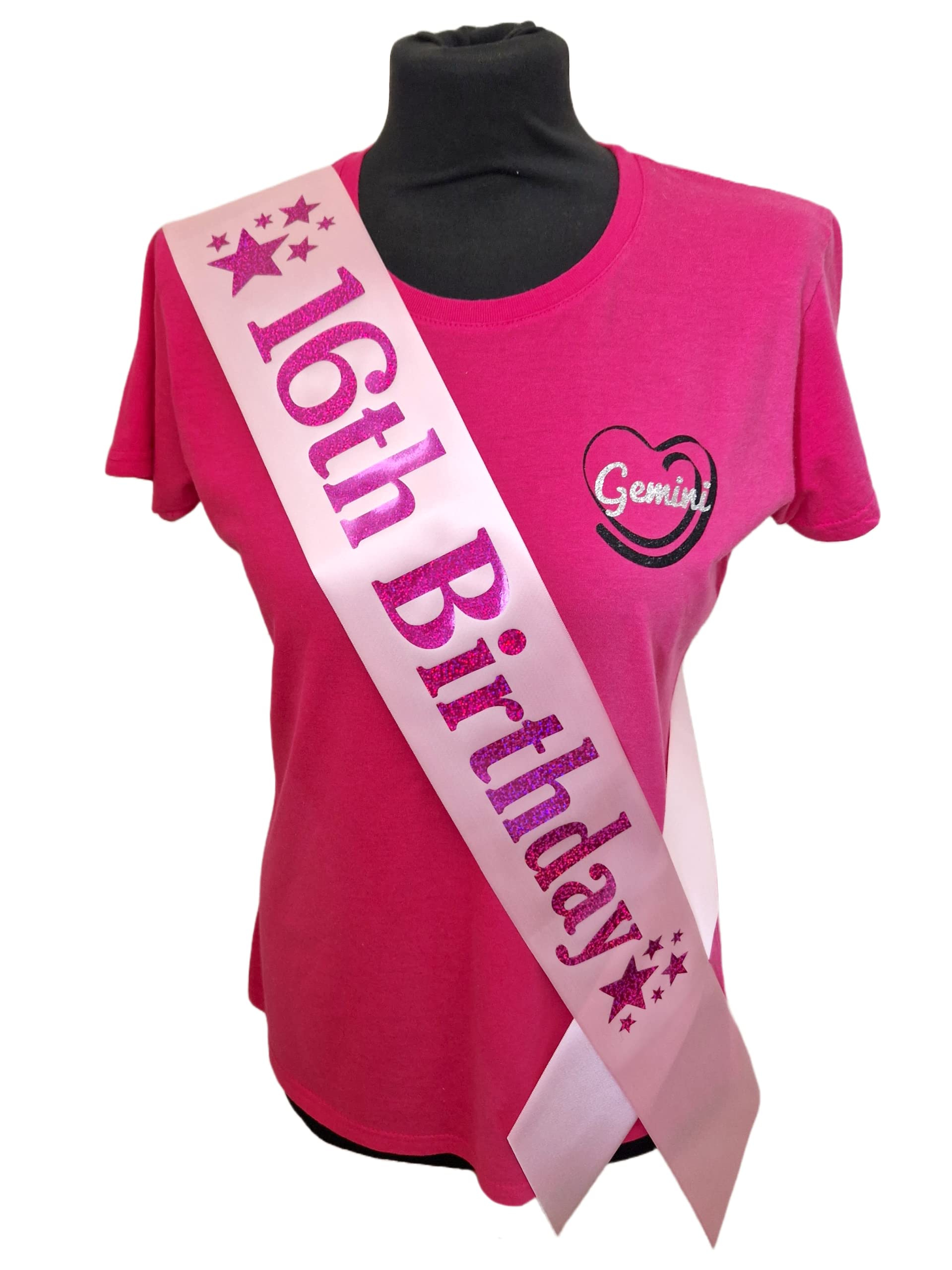 16 Birthay Sash (16 Star - Pink/Pink)