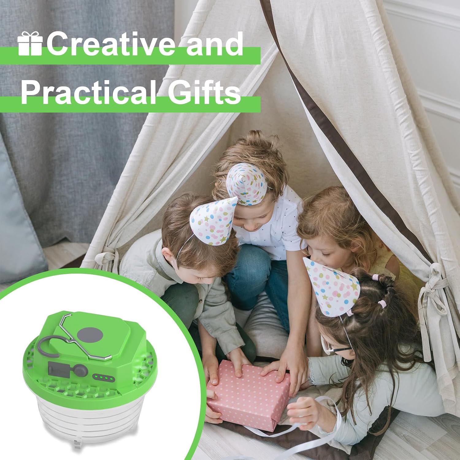 Rechargeable Camping Light , Cute Pine Cones Camping Lights Set for Kids, 1200LM，4800mAh Rechargeable Led Lantern with 4 Modes, Portable Camping Light for Tent,Lightweight Tent Lamp(Green)