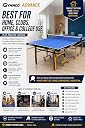 GYMNCO Advance Table Tennis Table with Levellers, 19 mm UV-Coated Top, 50 mm Wheels, Cover, 2 TT Rackets, Balls | Blue Top with Yellow & Black Frame gallery image