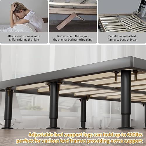 Miniatura 2 de VETIN 2 patas de soporte central de altura ajustable para marco de cama, patas de soporte de marco de cama de 4.72 a 7.48 pulgadas, patas de