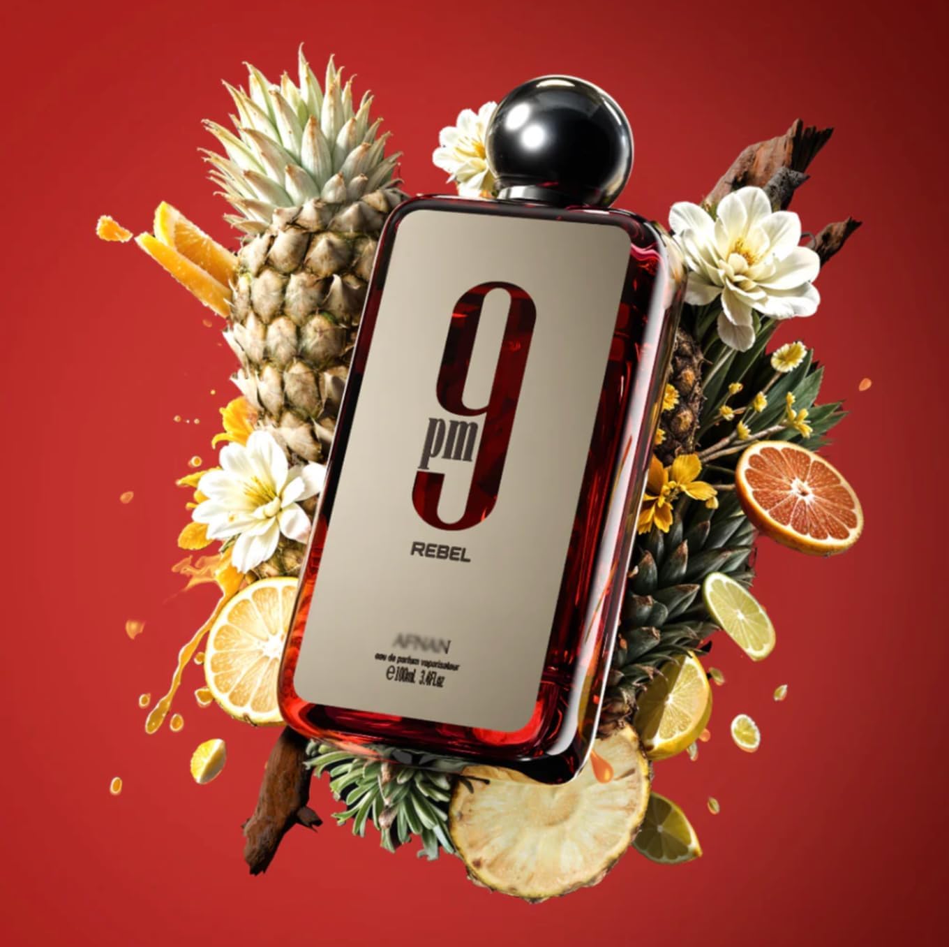 Perfume 9PM Rebel Eau de Parfum 100ML, Perfume Árabe Hombre de Larga Duración, Incluye Atomizador Recargable 5ML PARFUMISTAS, Fragancia Dulce Frutal con Notas de Manzana, Canela y Vainilla (9pm Rebel)