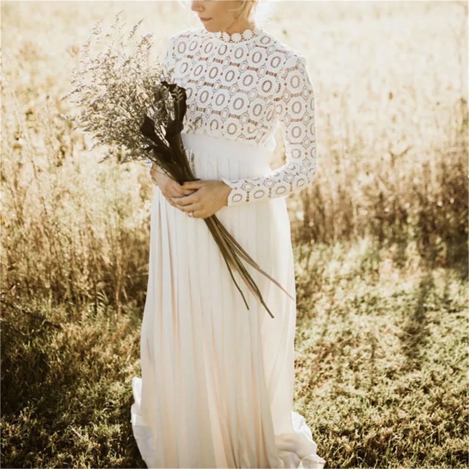 Vestiti Gravidanza Abito da Sera Premaman Bianco for Baby Shower, Foto di Sessioni di Gravidanza, Elegante Abito Lungo con Spacco Traforato A Maniche Lunghe Premama da Donna(S)