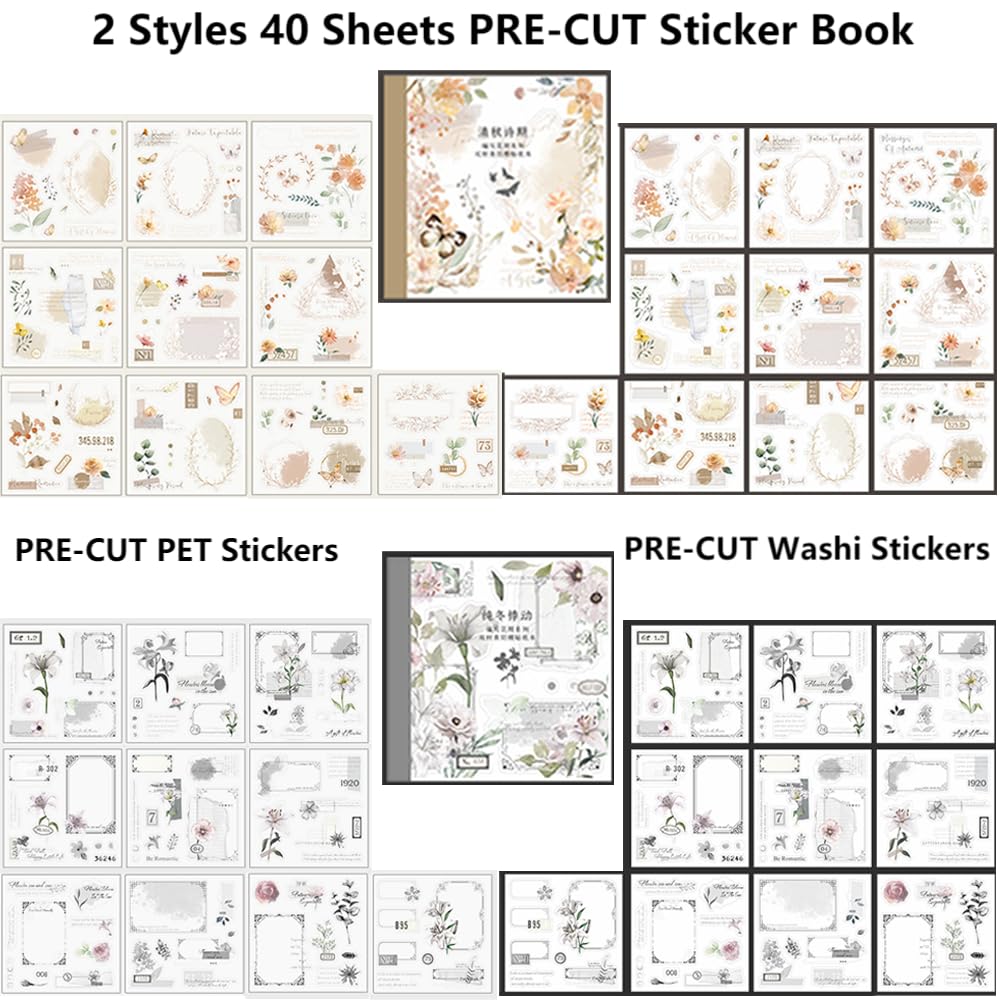 40 Sheets Diecut Washi Sticker Books - Coastal & Fall Themes For Journaling, Scrapbooking, Crafts